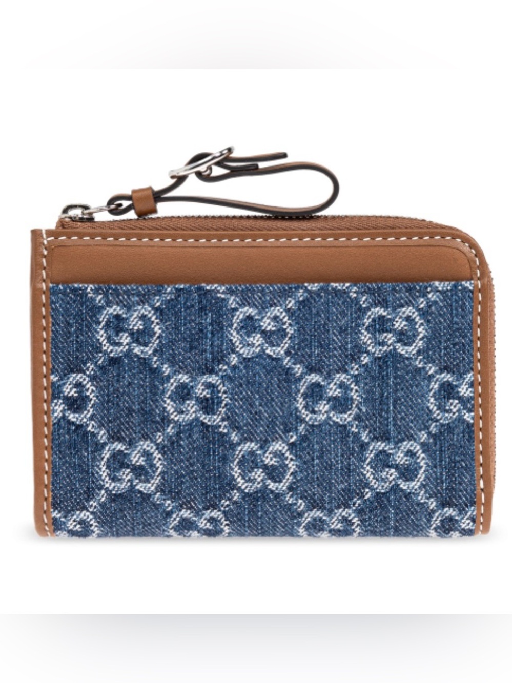 GUCCI GG logo denim leather zipped card holder case with strap